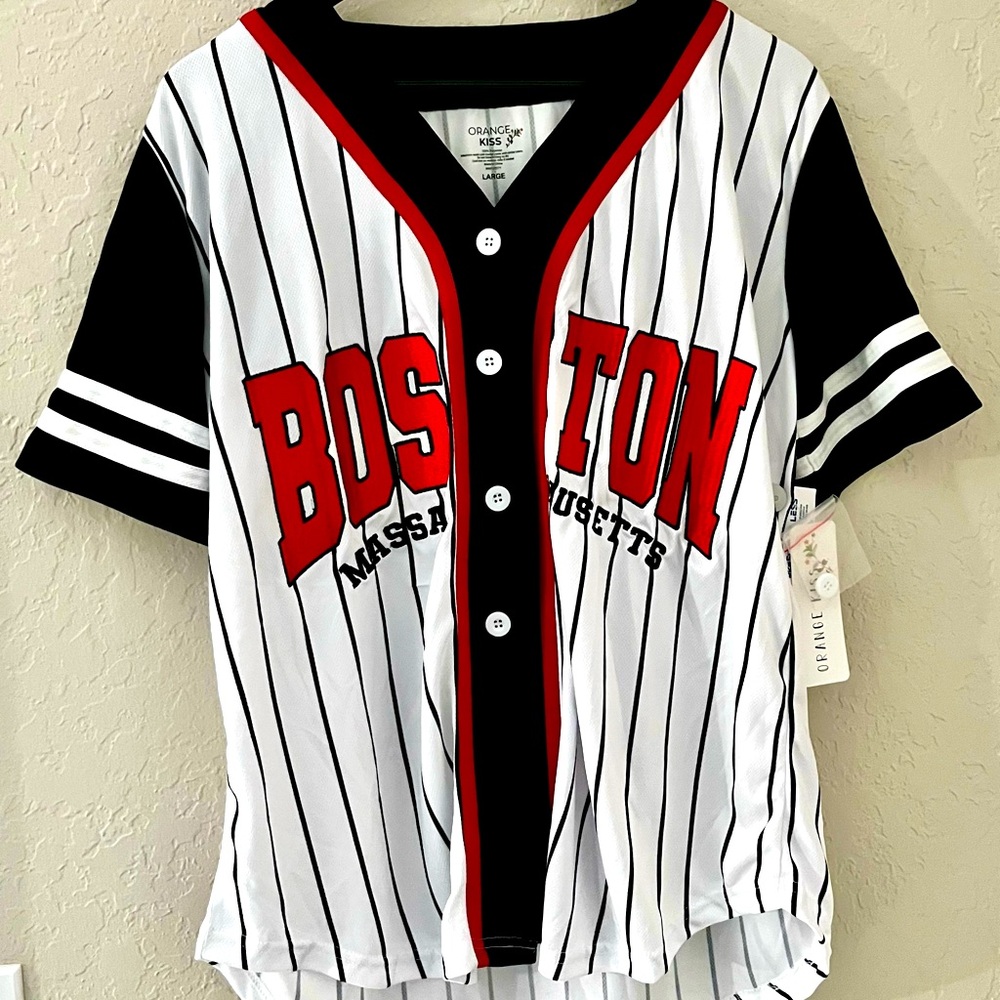 ORANGE KISS PINSTRIPE BOSTON MASS. JERSEY